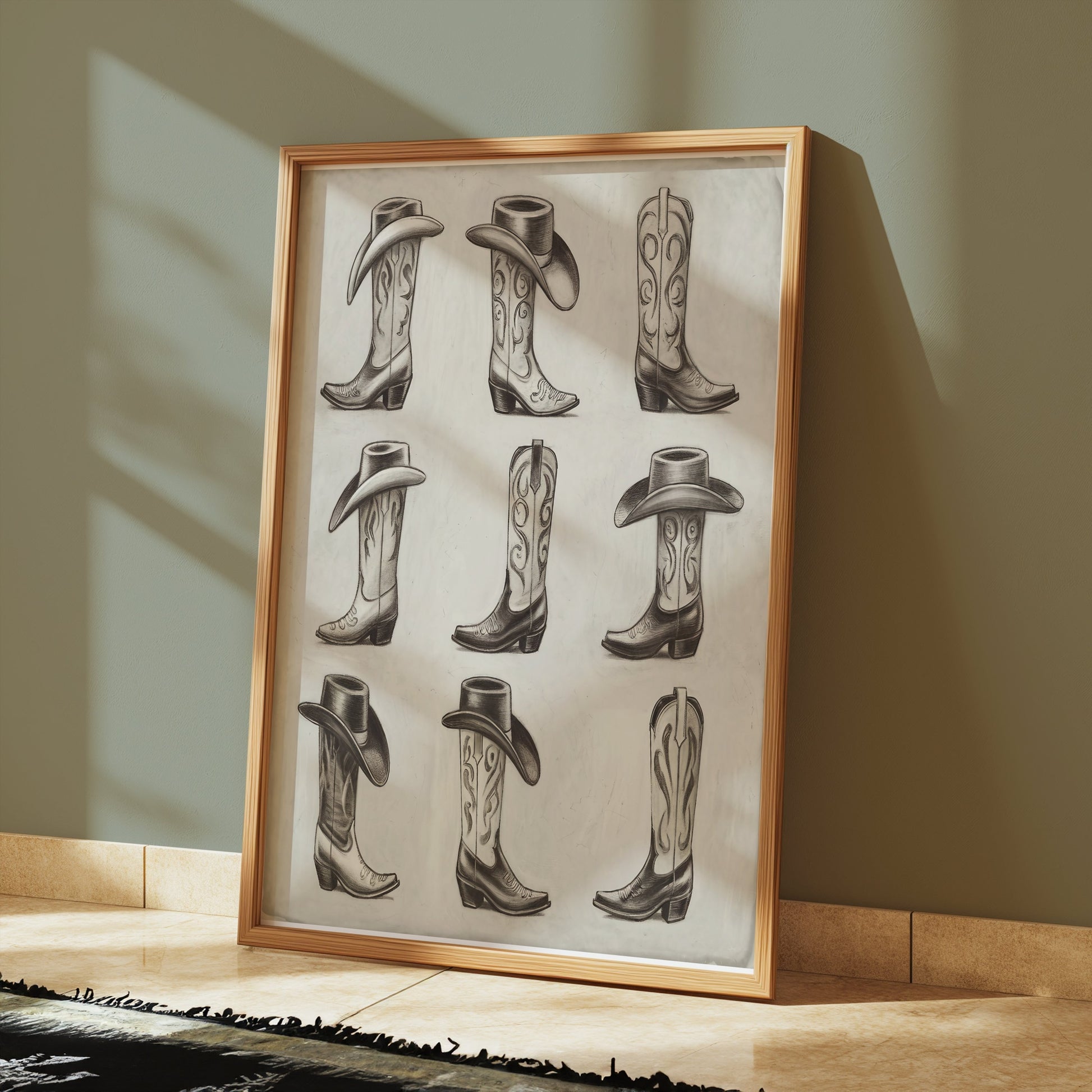 Premium Poster of Cowboy Hat and Boot Art Collection Posters