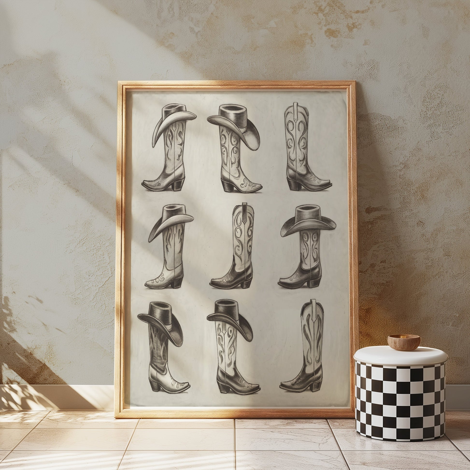 Premium Poster of Cowboy Hat and Boot Art Collection Posters
