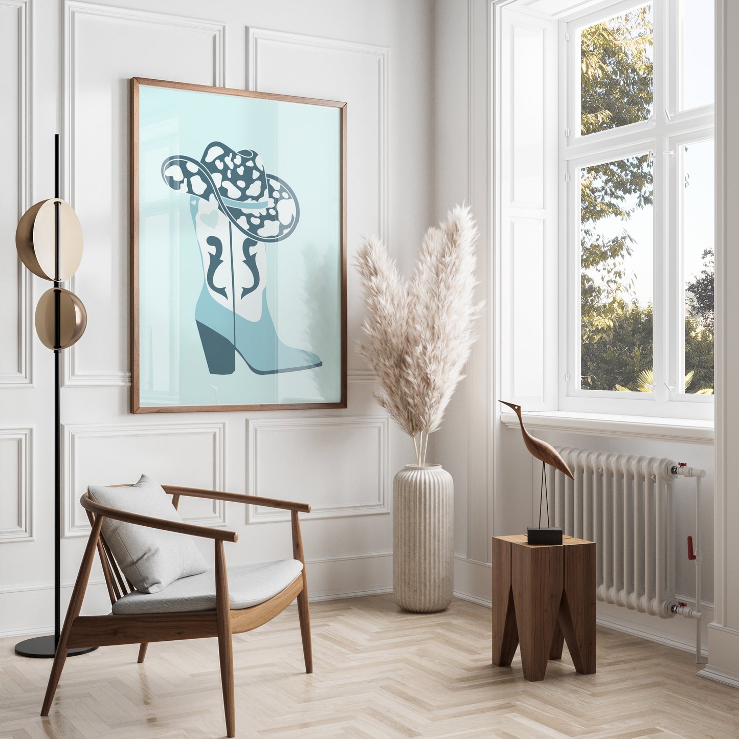 Premium Poster of Cowboy Hat and Boot Blue Decor Posters