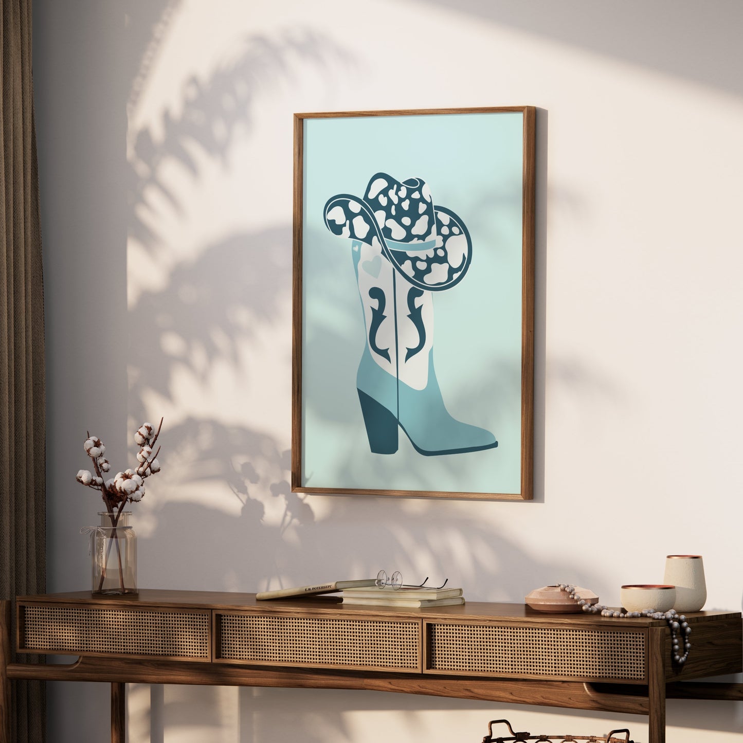 Premium Poster of Cowboy Hat and Boot Blue Decor Posters