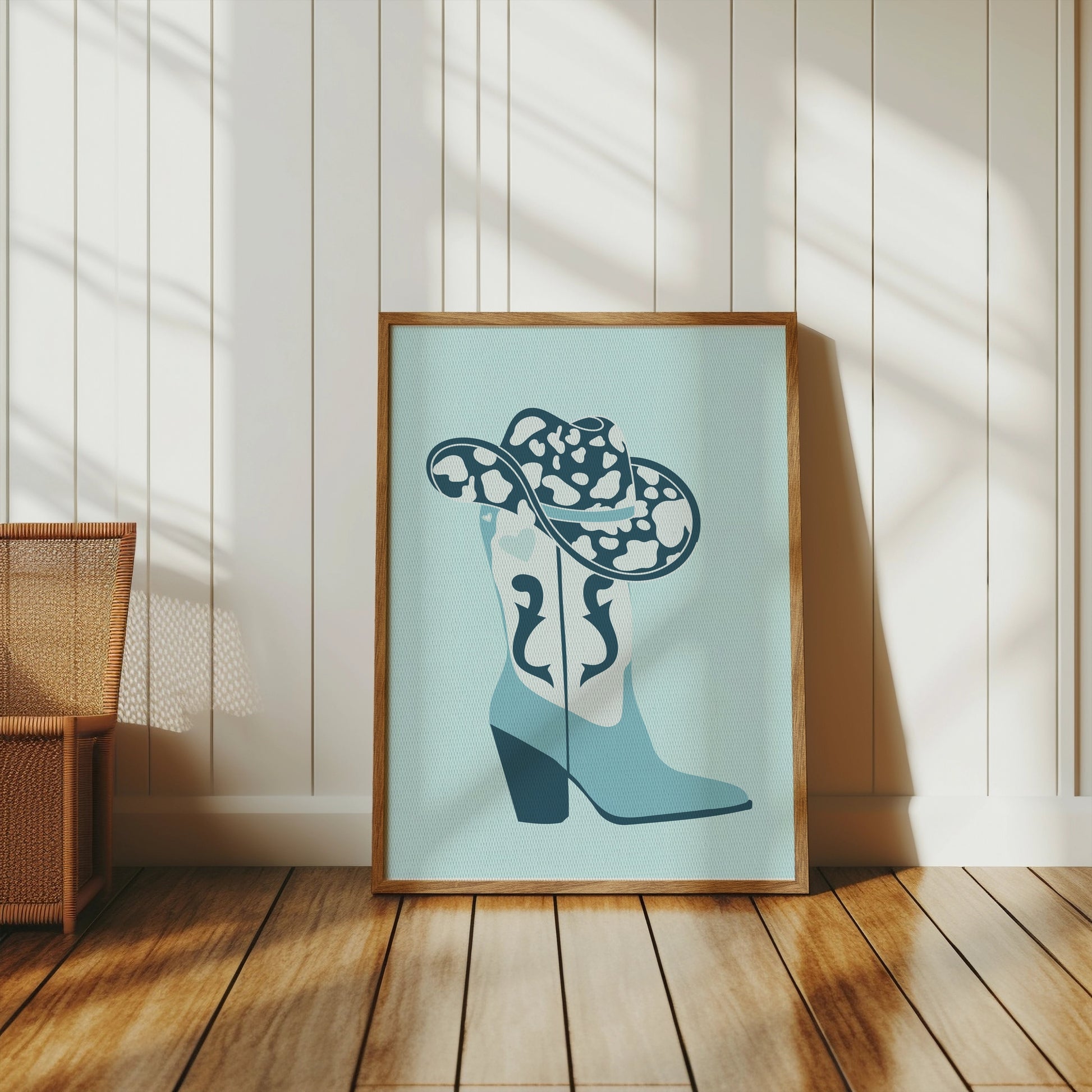 Premium Poster of Cowboy Hat and Boot Blue Decor Posters