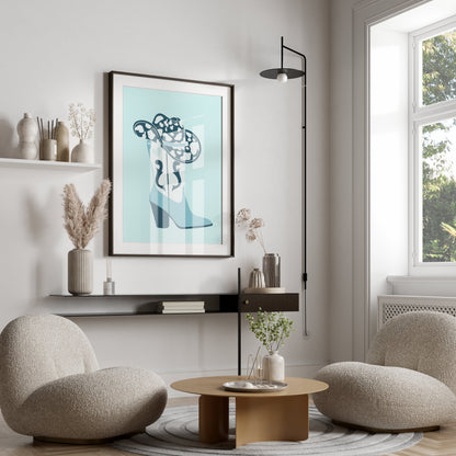 Premium Poster of Cowboy Hat and Boot Blue Decor Posters