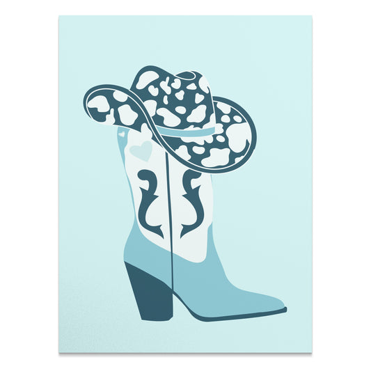 Premium Poster of Cowboy Hat and Boot Blue Decor Posters
