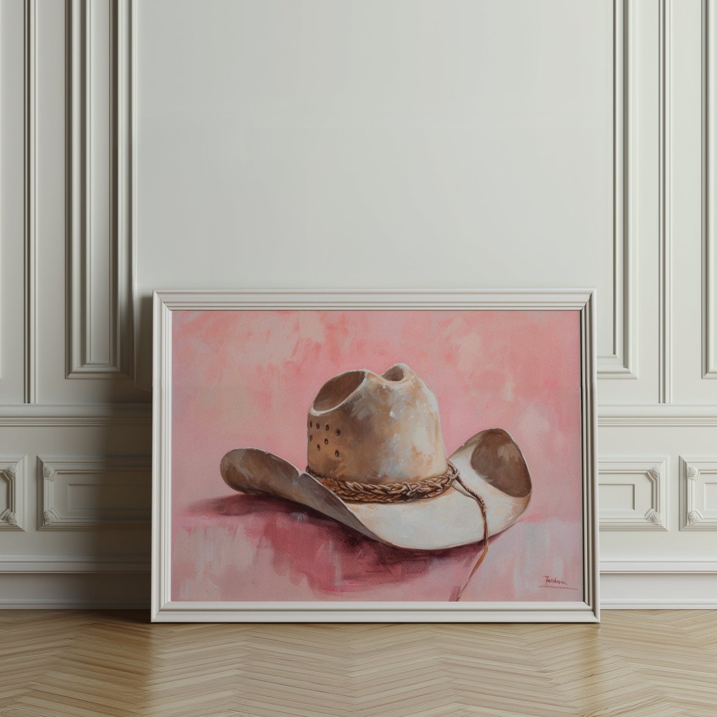 Premium Poster of Cowboy Hat on Pastel Pink Background Posters