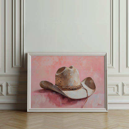 Premium Poster of Cowboy Hat on Pastel Pink Background Posters