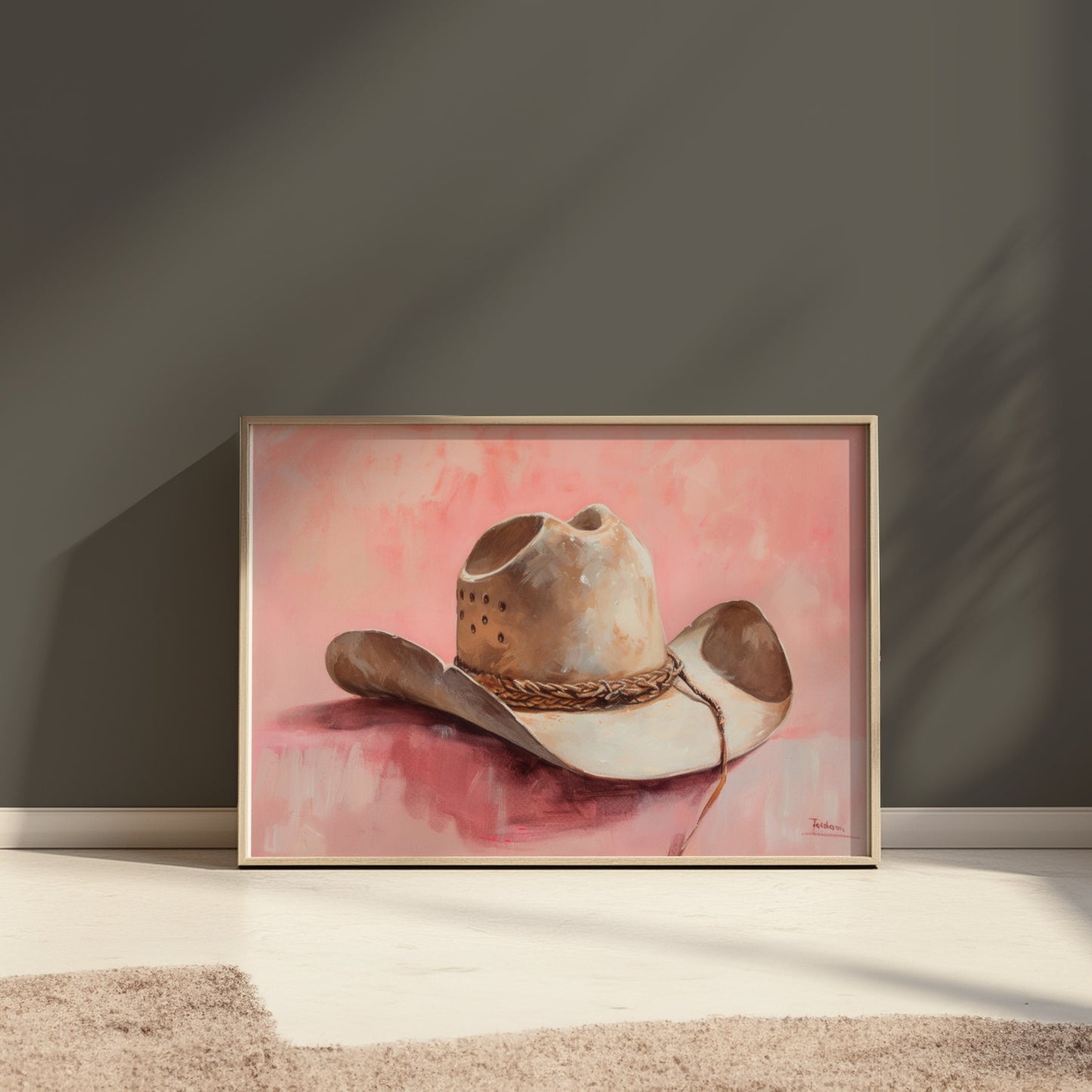 Premium Poster of Cowboy Hat on Pastel Pink Background Posters