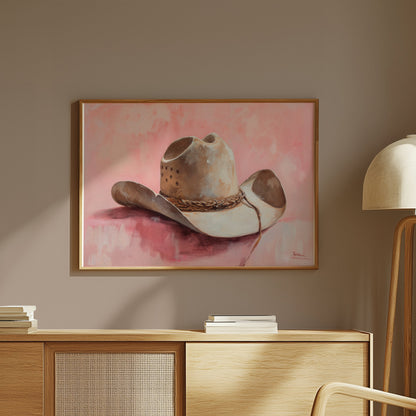 Premium Poster of Cowboy Hat on Pastel Pink Background Posters