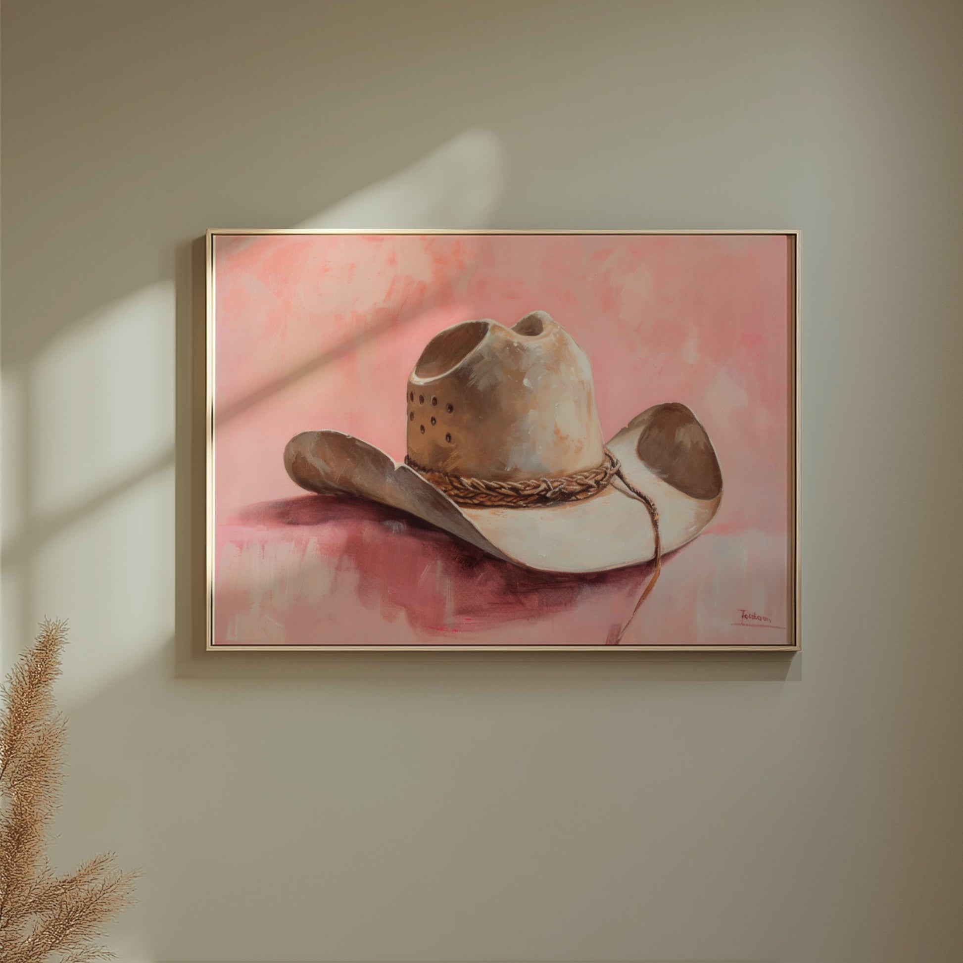 Premium Poster of Cowboy Hat on Pastel Pink Background Posters