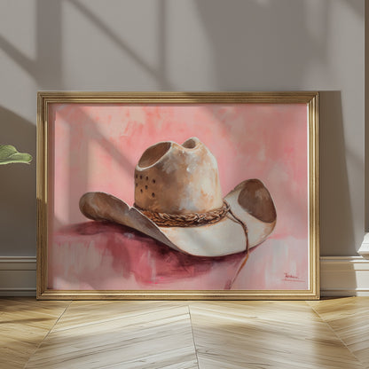 Premium Poster of Cowboy Hat on Pastel Pink Background Posters