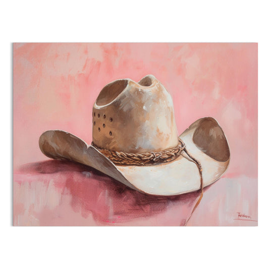 Premium Poster of Cowboy Hat on Pastel Pink Background Posters