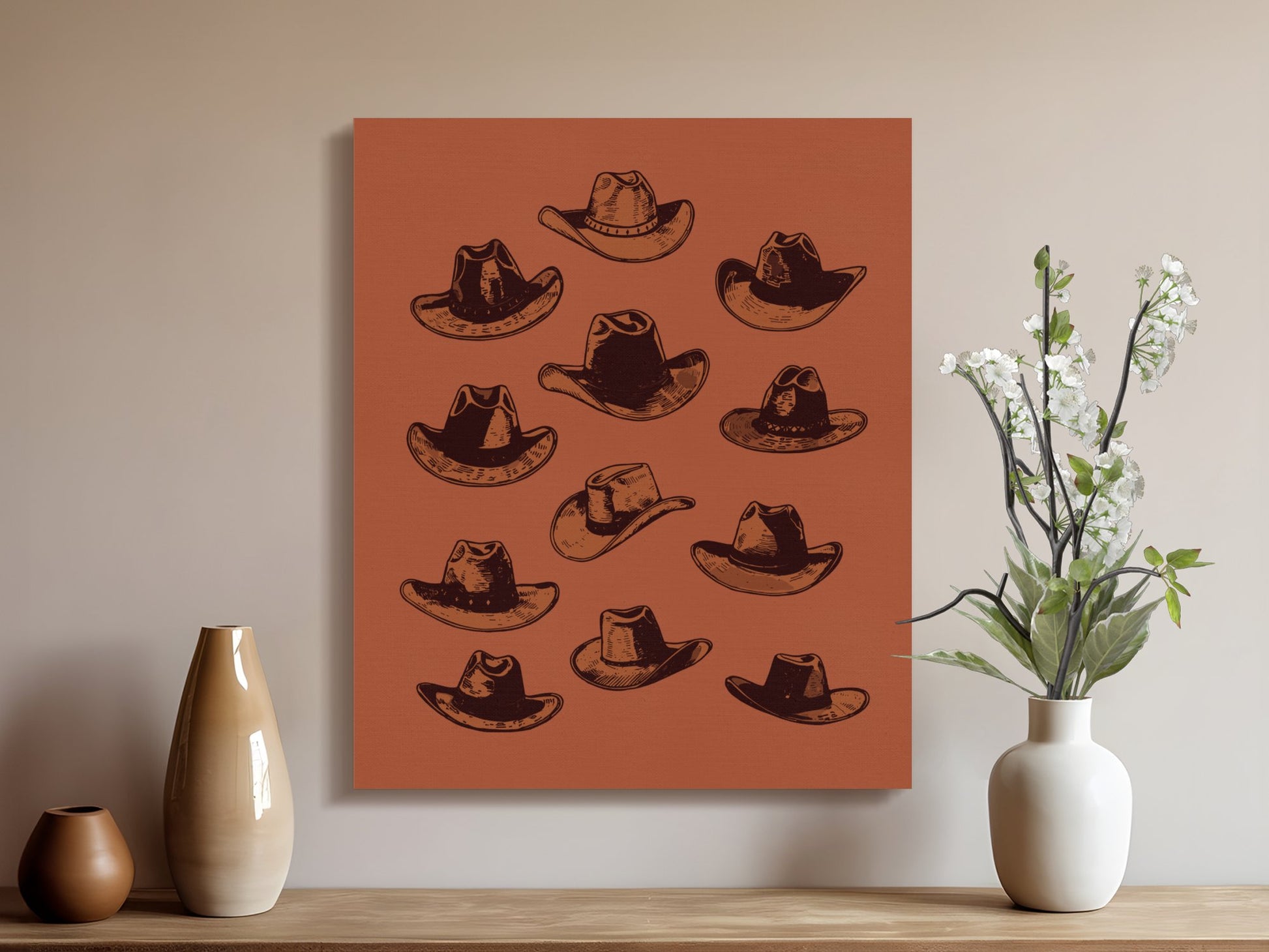 Premium Poster of Cowboy Hats Vintage Style Wall Art Canvas Wraps
