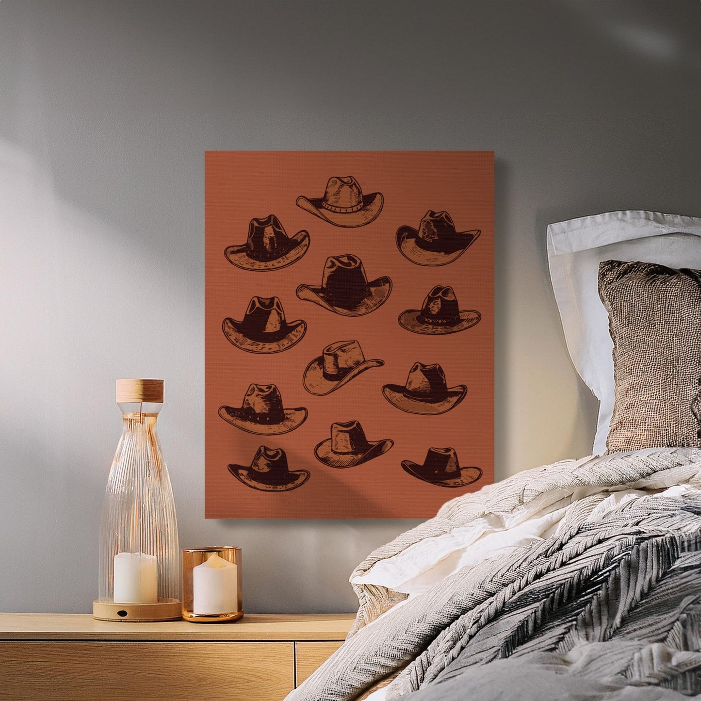 Premium Poster of Cowboy Hats Vintage Style Wall Art Canvas Wraps