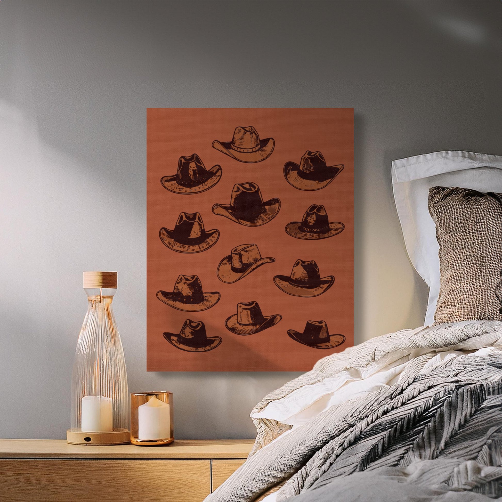 Premium Poster of Cowboy Hats Vintage Style Wall Art Canvas Wraps