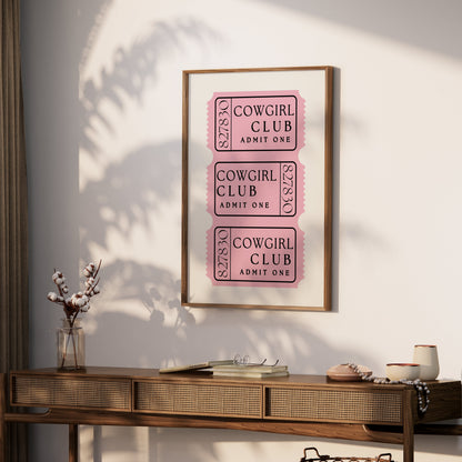 Premium Poster of Cowgirl Club Admit One Ticket Aesthetic Posters