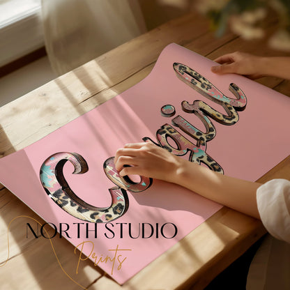 Premium Poster of Cowgirl Text Animal Print Design Stylish Wall Art Posters