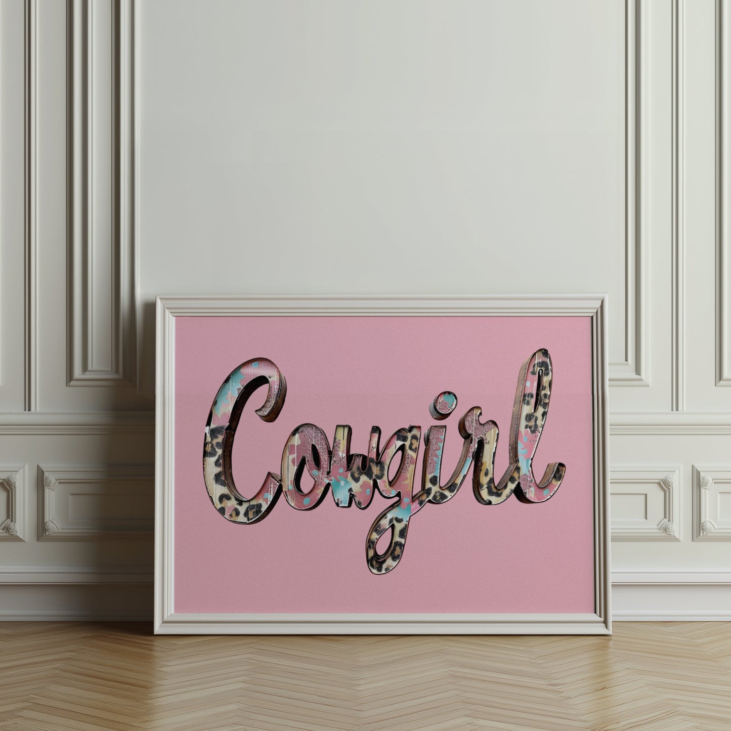 Premium Poster of Cowgirl Text Animal Print Design Stylish Wall Art Posters