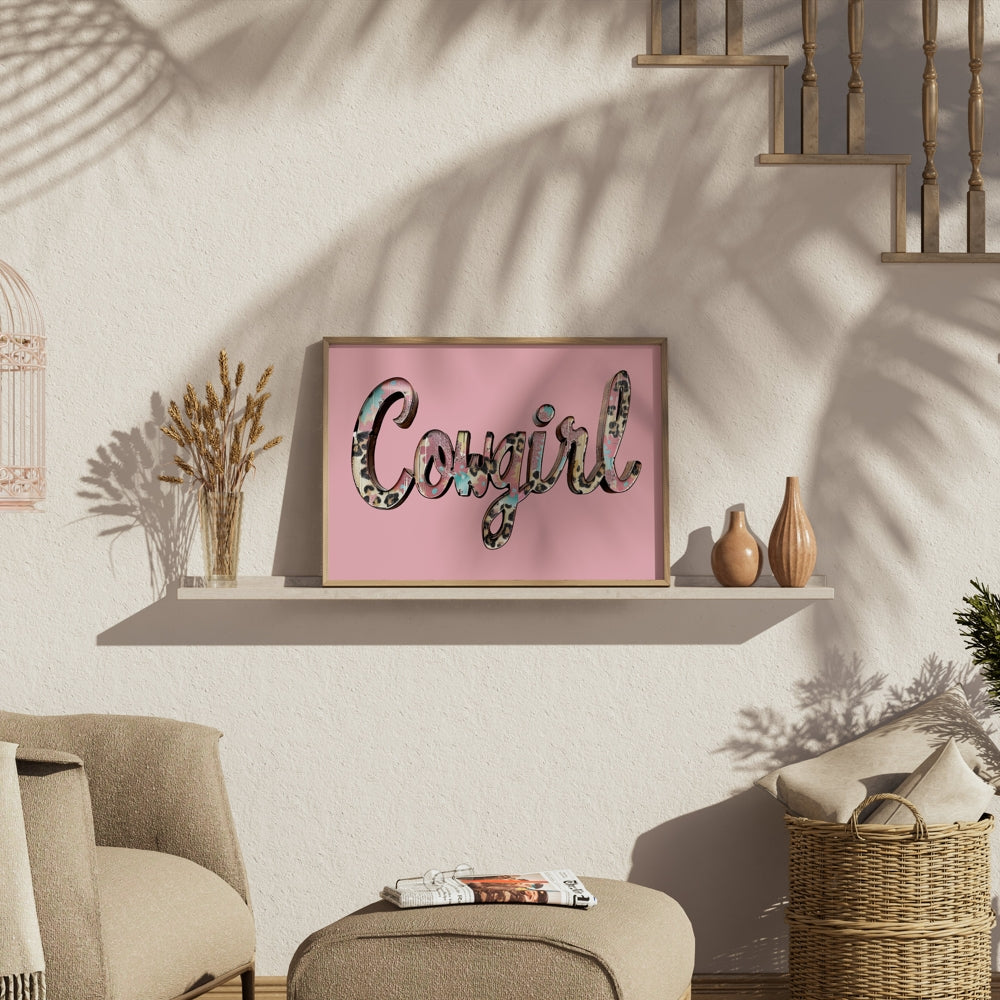 Premium Poster of Cowgirl Text Animal Print Design Stylish Wall Art Posters