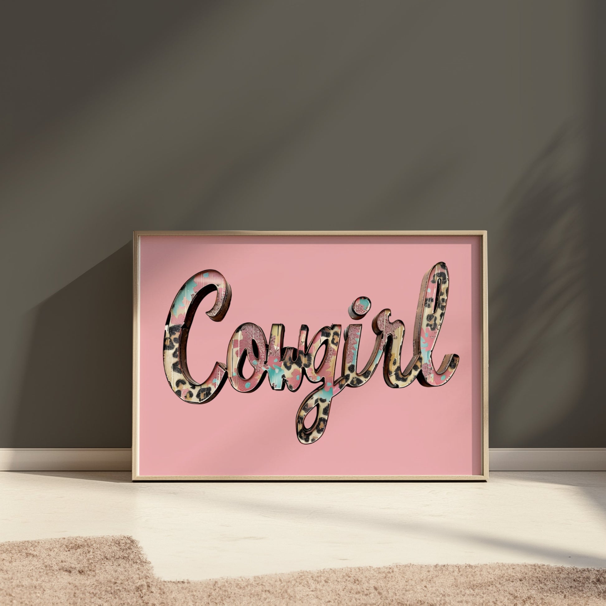Premium Poster of Cowgirl Text Animal Print Design Stylish Wall Art Posters