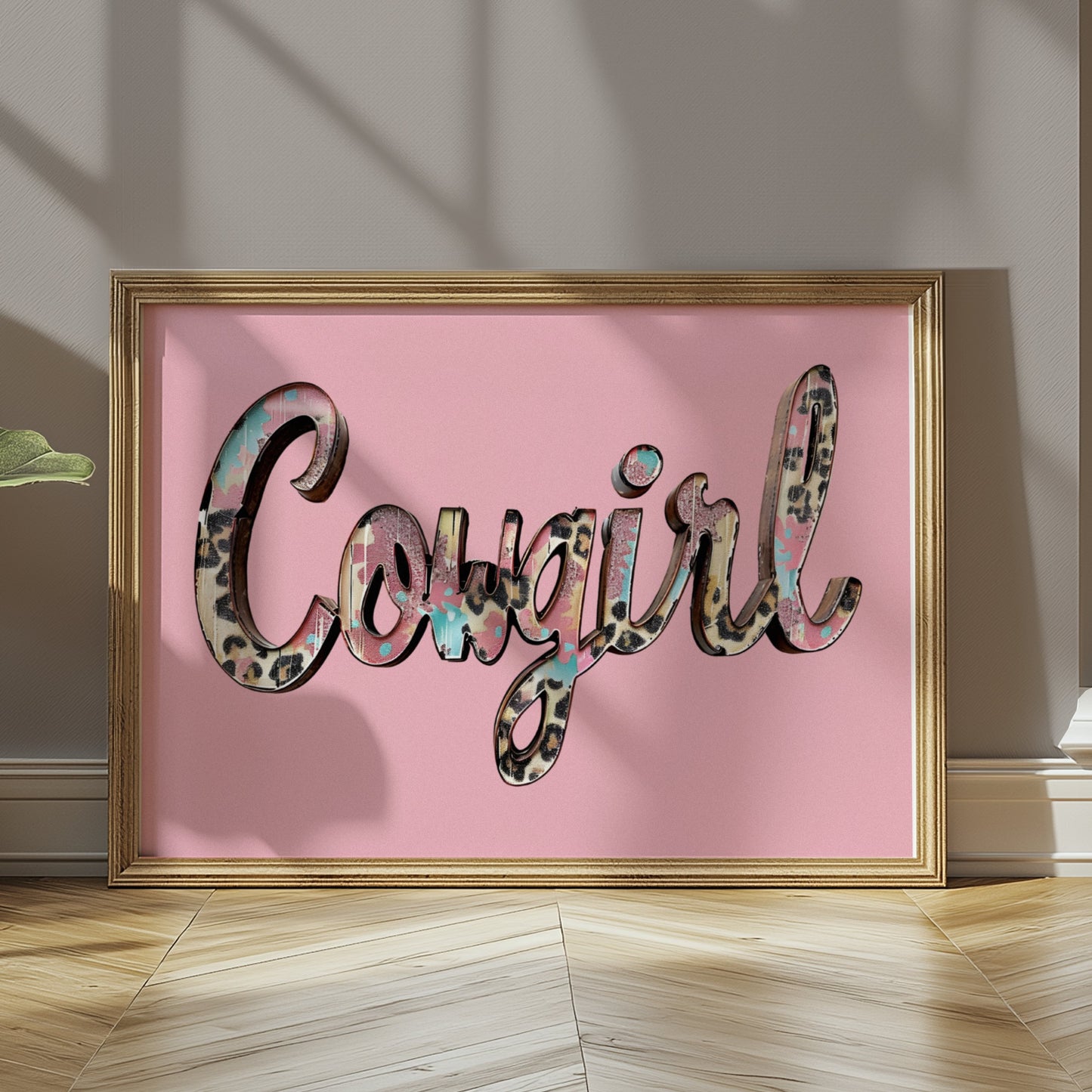 Premium Poster of Cowgirl Text Animal Print Design Stylish Wall Art Posters