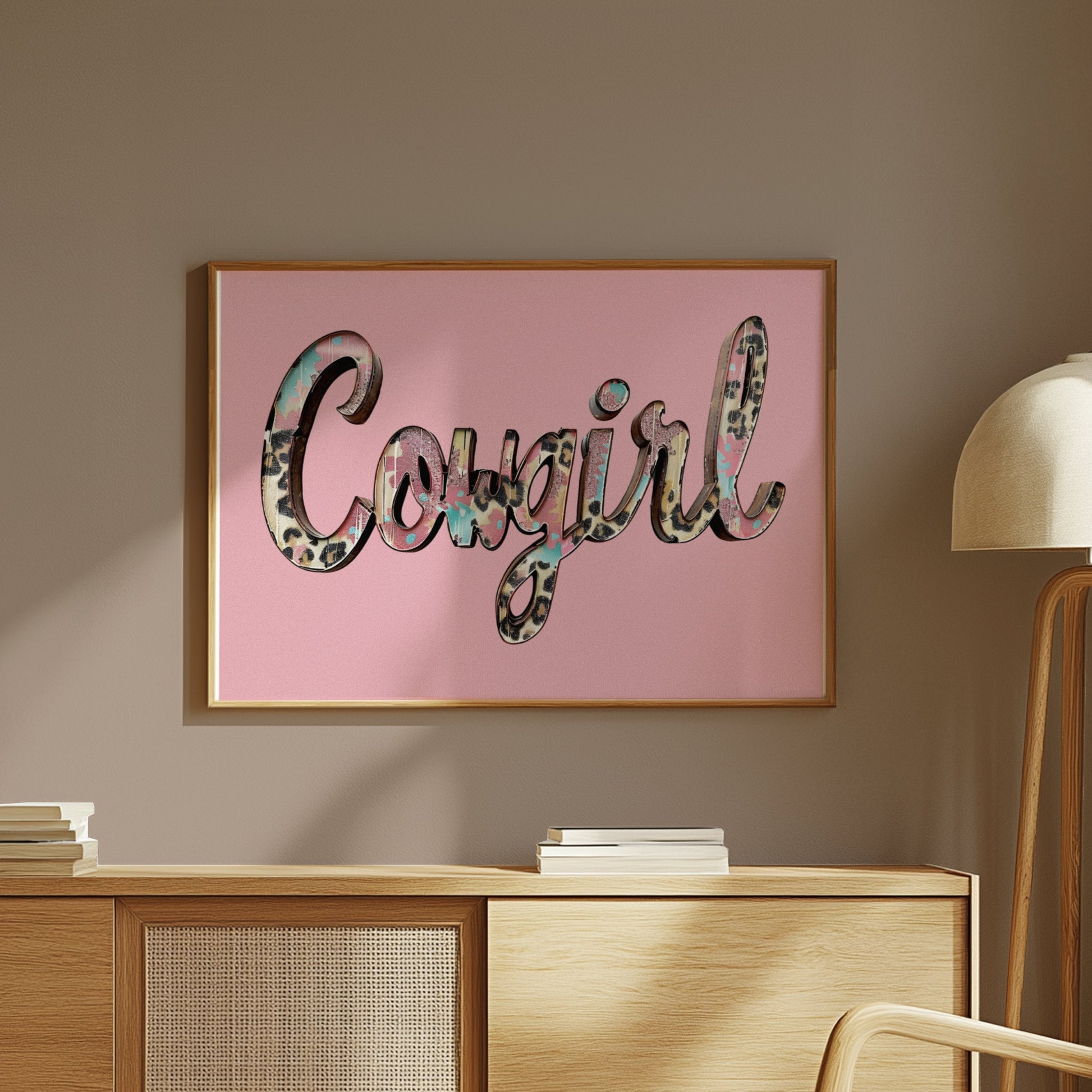 Premium Poster of Cowgirl Text Animal Print Design Stylish Wall Art Posters