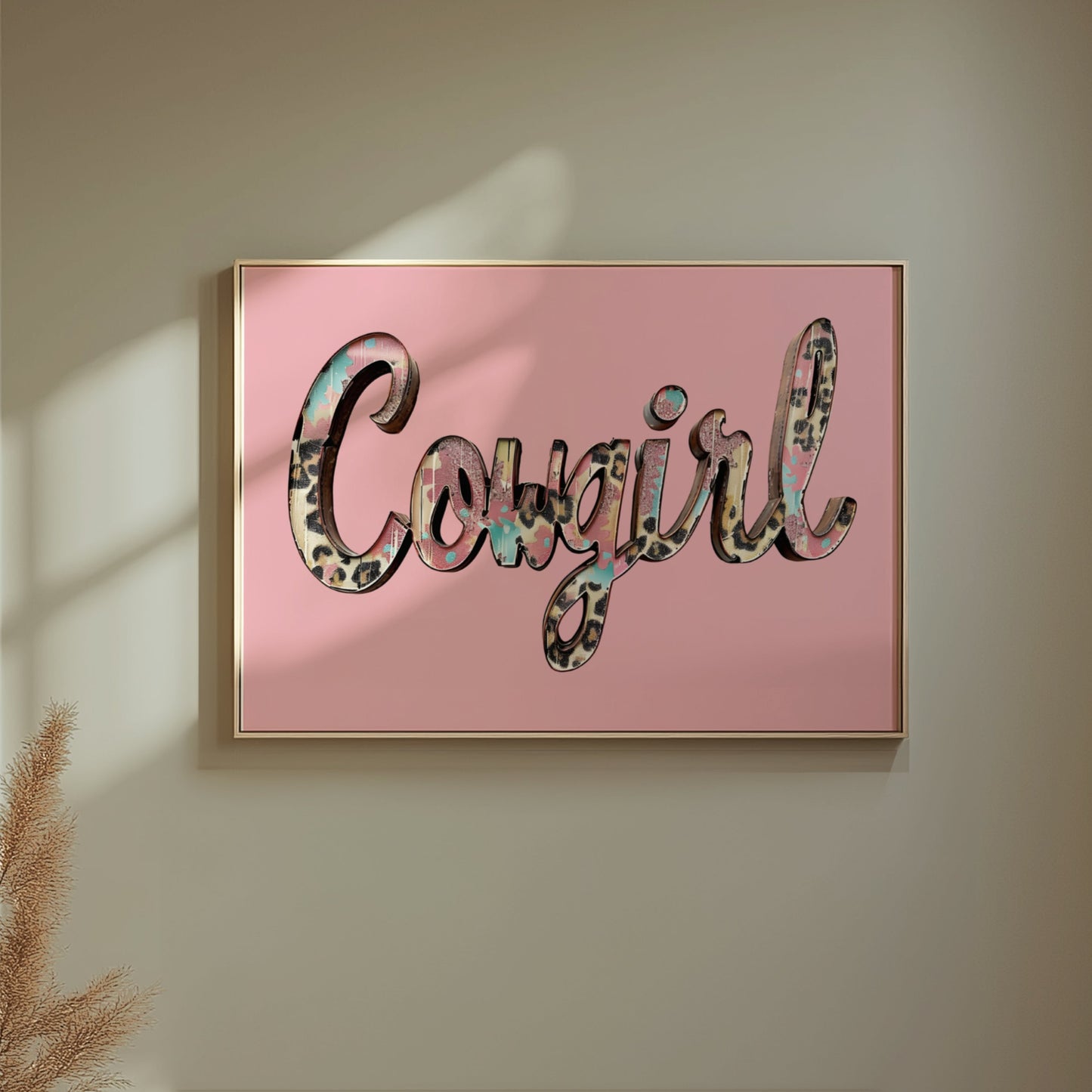 Premium Poster of Cowgirl Text Animal Print Design Stylish Wall Art Posters