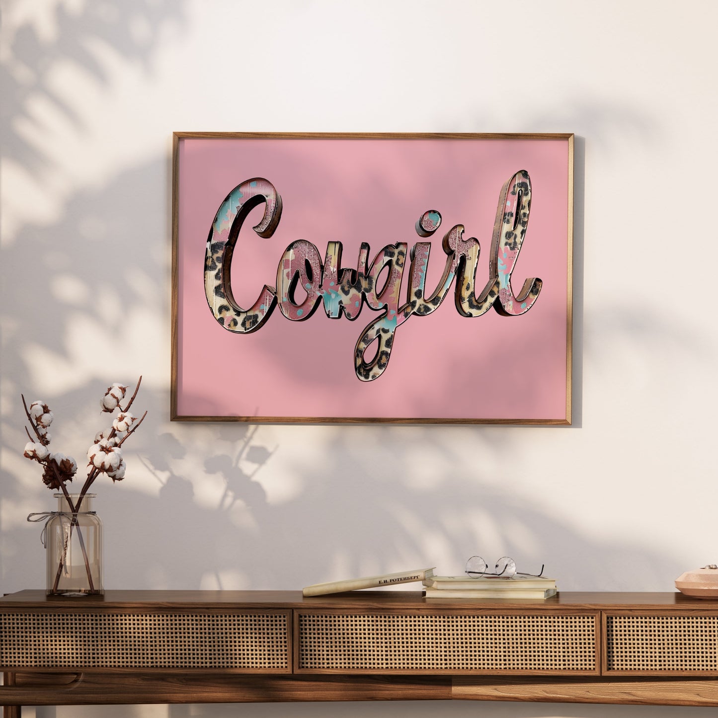 Premium Poster of Cowgirl Text Animal Print Design Stylish Wall Art Posters