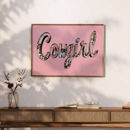 Premium Poster of Cowgirl Text Animal Print Design Stylish Wall Art Posters