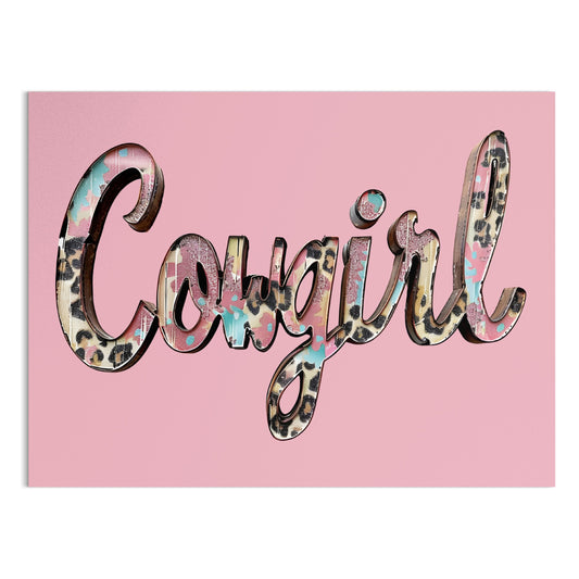 Premium Poster of Cowgirl Text Animal Print Design Stylish Wall Art Posters