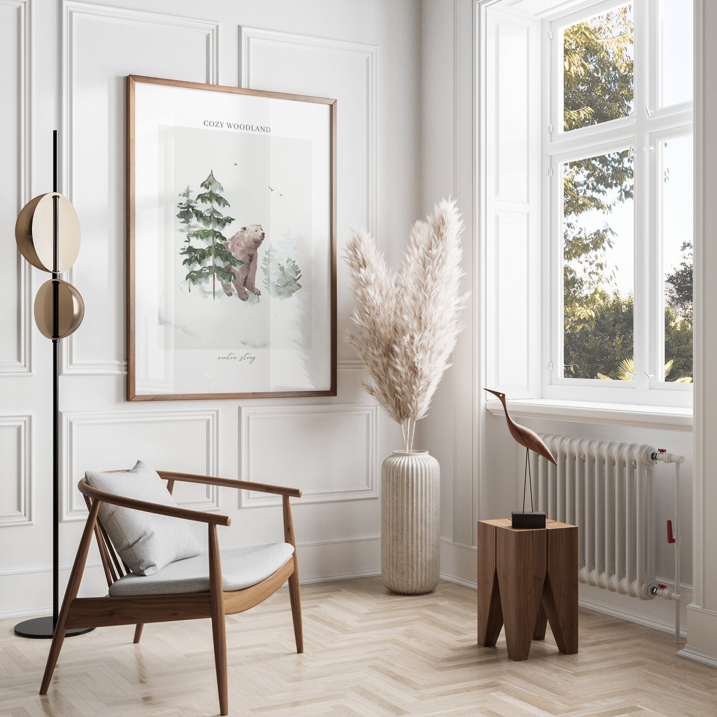 Premium Poster of Cozy Woodland Bear Among Forest Winter Scene Posters