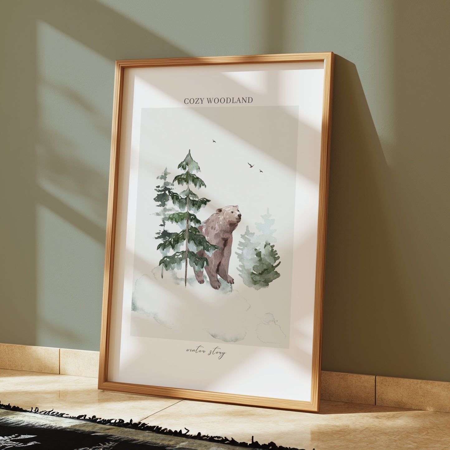 Premium Poster of Cozy Woodland Bear Among Forest Winter Scene Posters