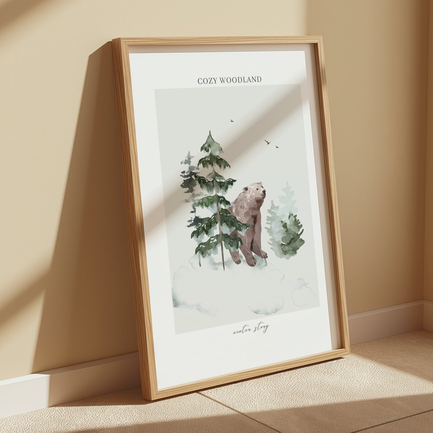 Premium Poster of Cozy Woodland Bear Among Forest Winter Scene Posters