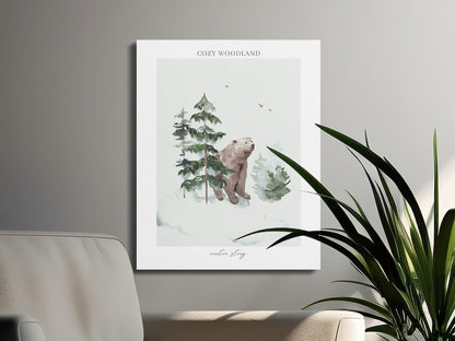 Premium Poster of Cozy Woodland Winter Story Nursery Canvas Wraps