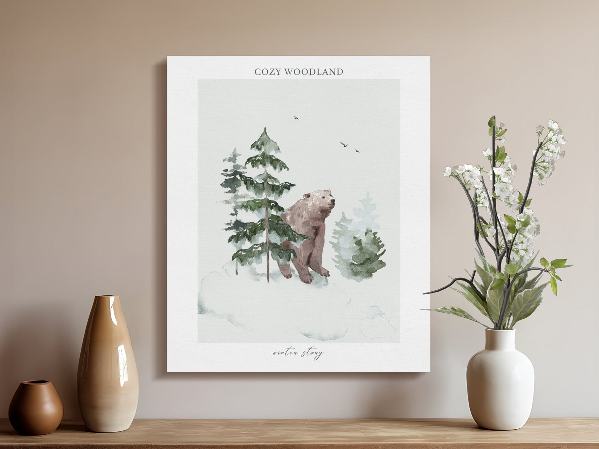 Premium Poster of Cozy Woodland Winter Story Nursery Canvas Wraps