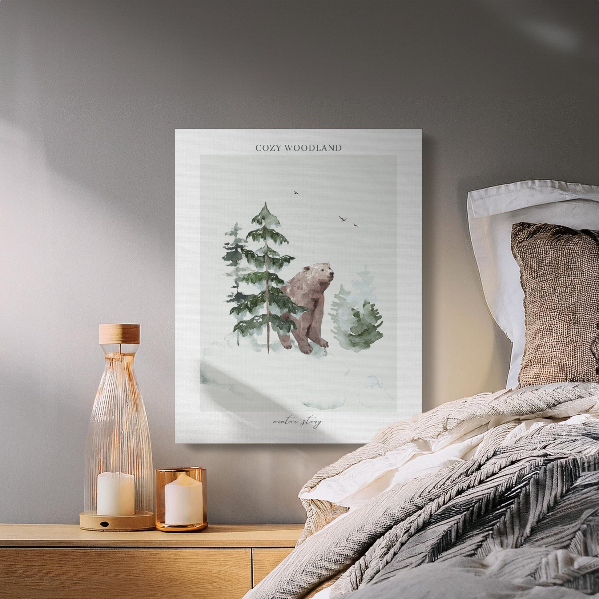 Premium Poster of Cozy Woodland Winter Story Nursery Canvas Wraps
