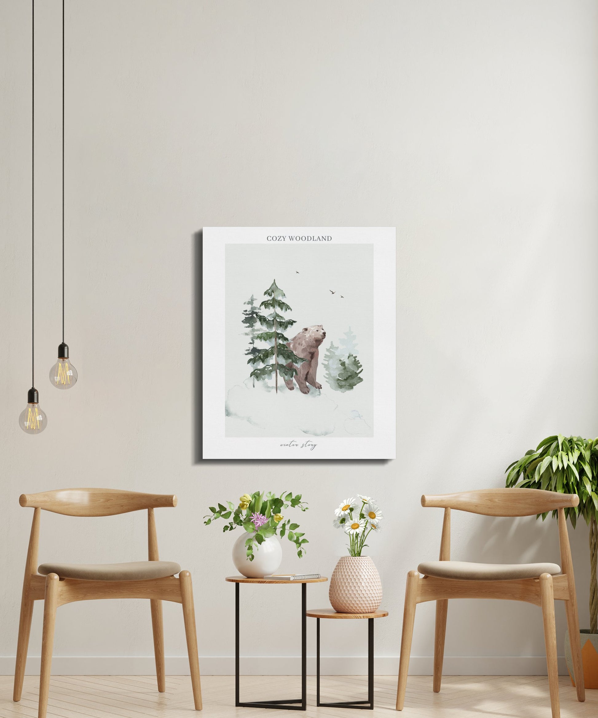 Premium Poster of Cozy Woodland Winter Story Nursery Canvas Wraps