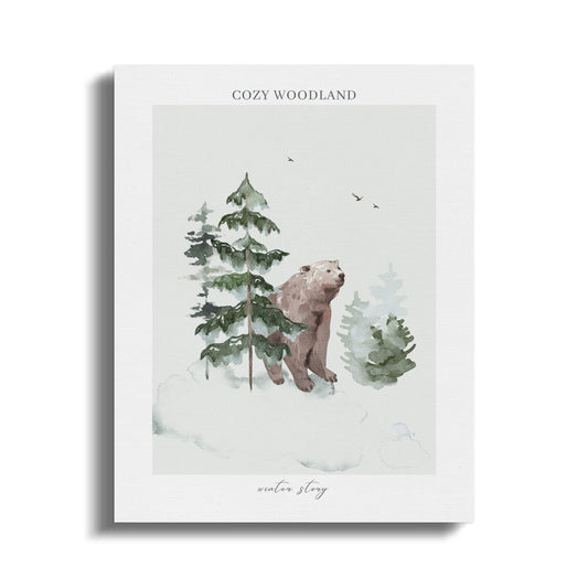 Premium Poster of Cozy Woodland Winter Story Nursery Canvas Wraps