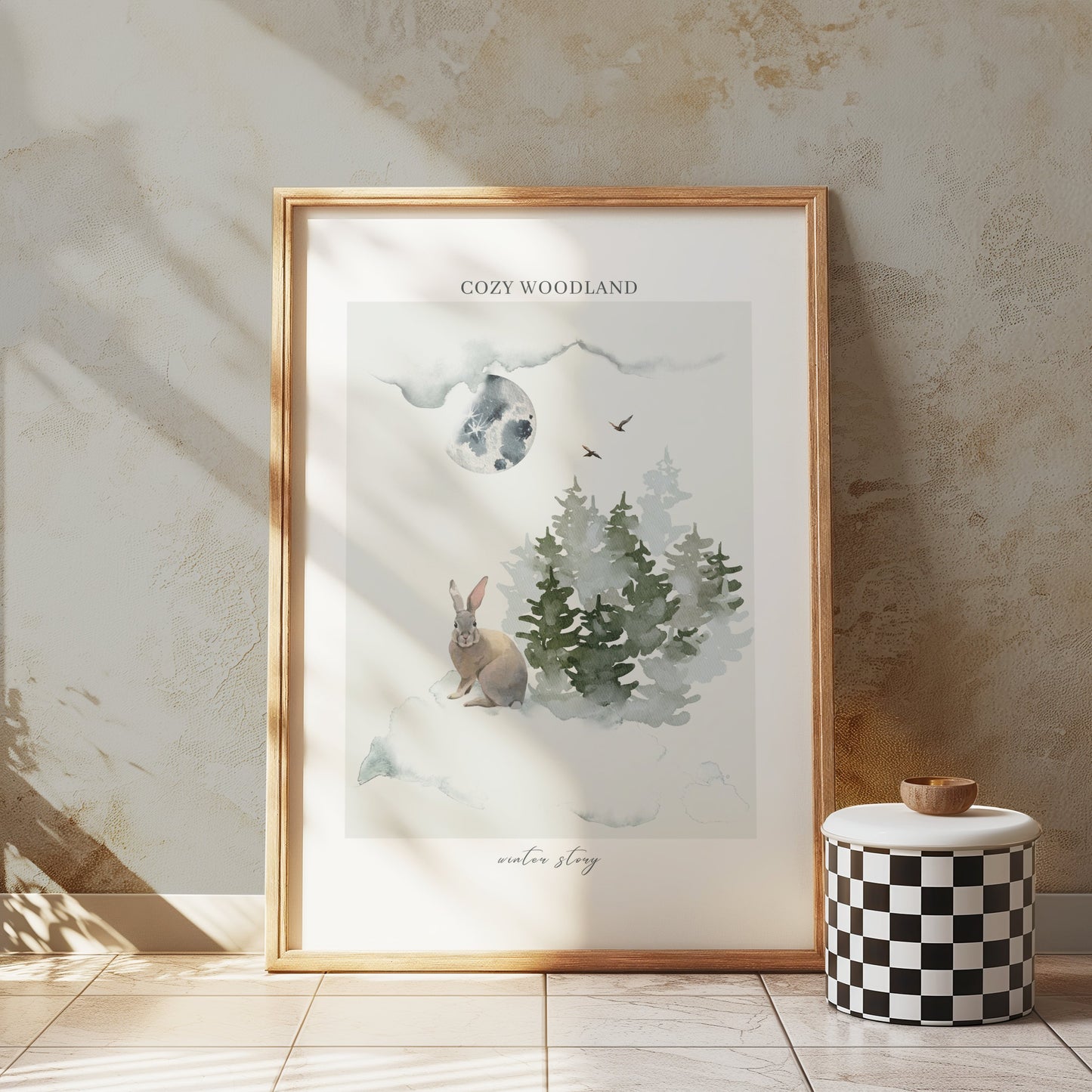 Premium Poster of Cozy Woodland Winter Story Rabbit and Trees Posters