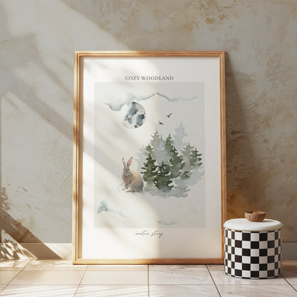 Premium Poster of Cozy Woodland Winter Story Rabbit and Trees Posters