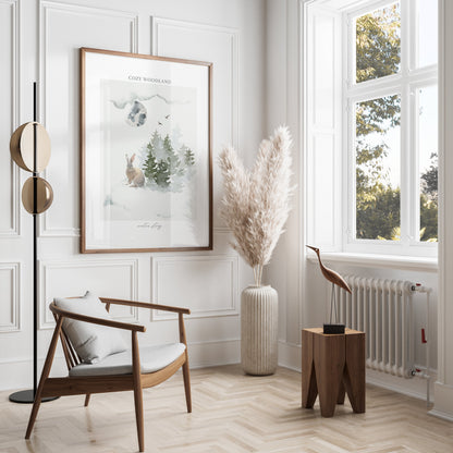 Premium Poster of Cozy Woodland Winter Story Rabbit and Trees Posters
