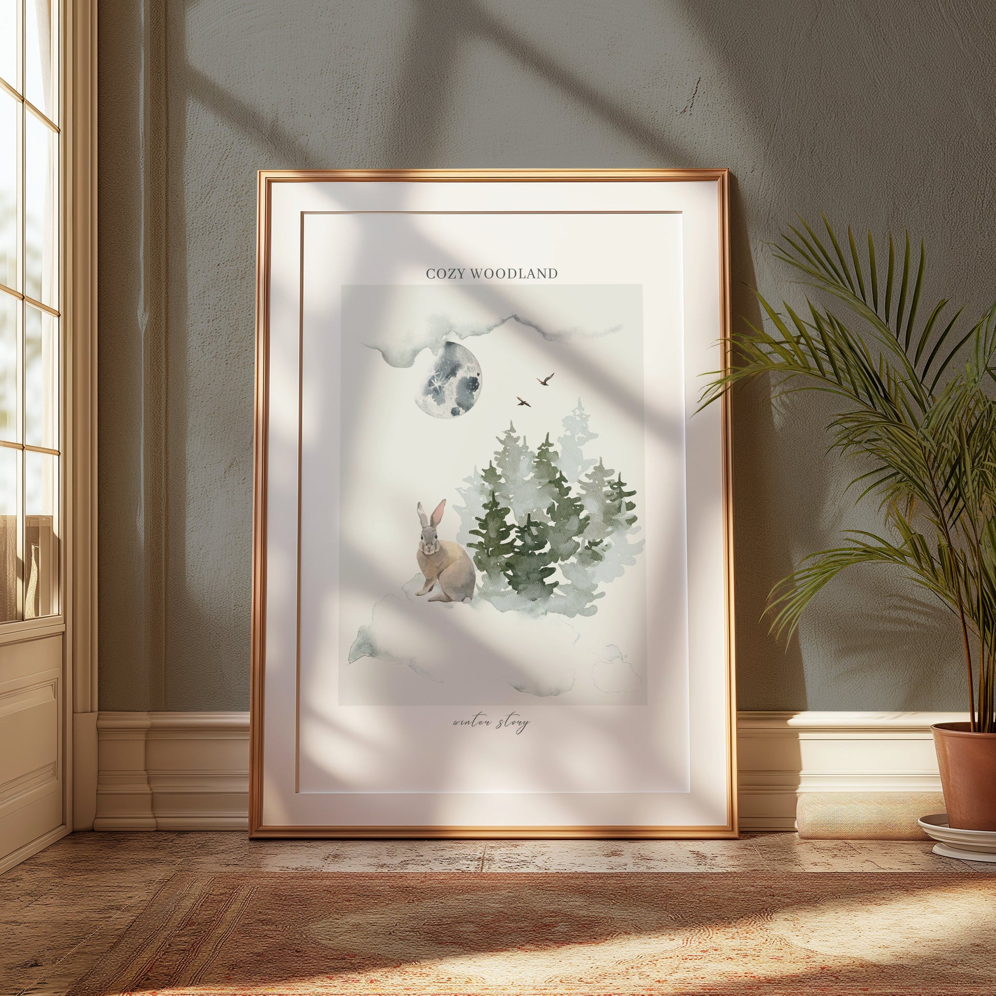 Premium Poster of Cozy Woodland Winter Story Rabbit and Trees Posters