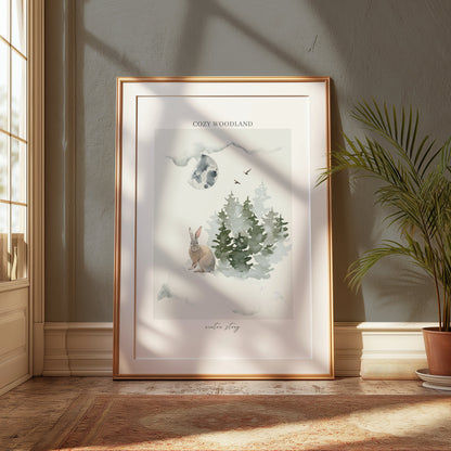 Premium Poster of Cozy Woodland Winter Story Rabbit and Trees Posters
