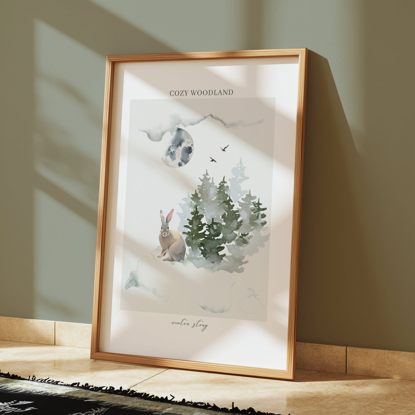 Premium Poster of Cozy Woodland Winter Story Rabbit and Trees Posters