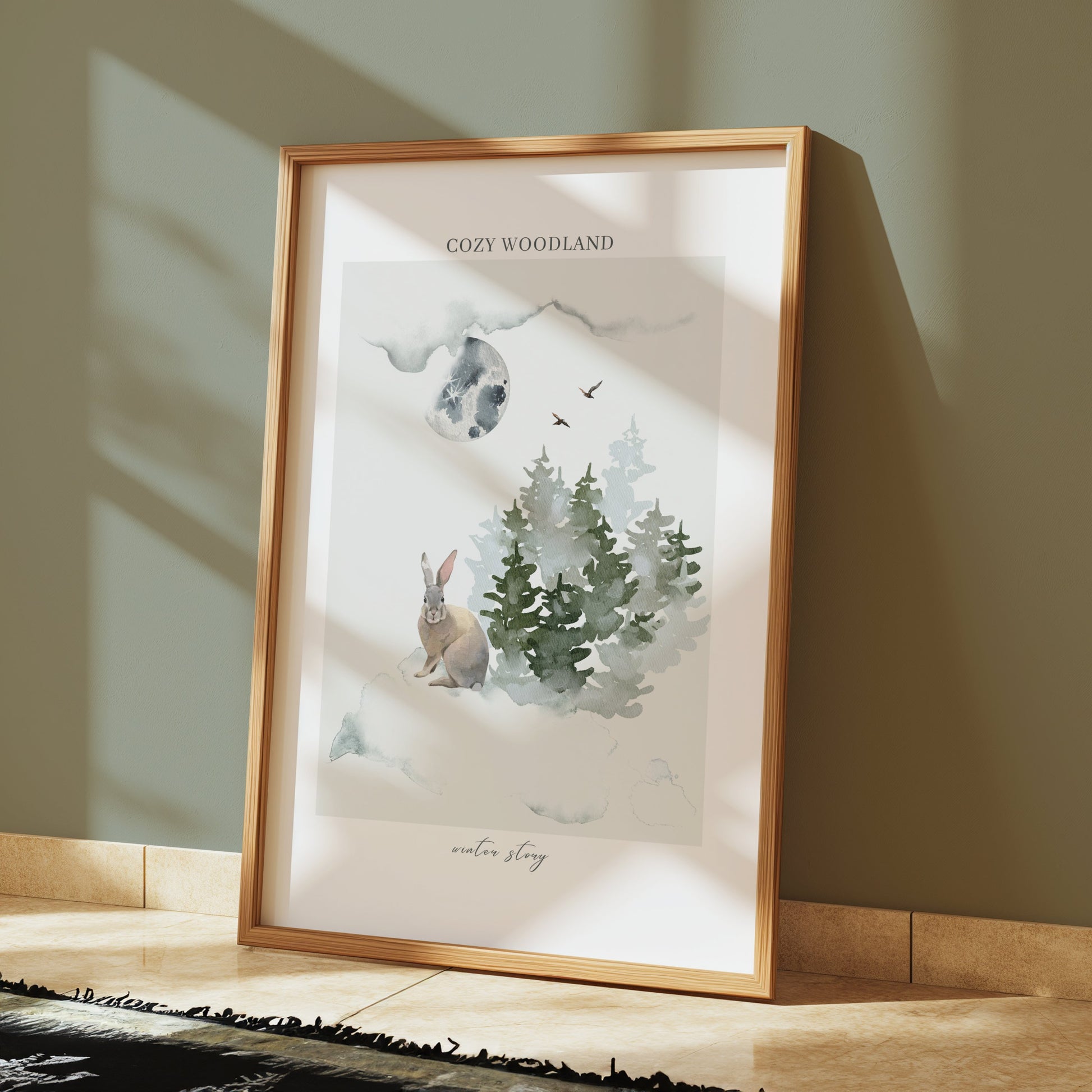 Premium Poster of Cozy Woodland Winter Story Rabbit and Trees Posters