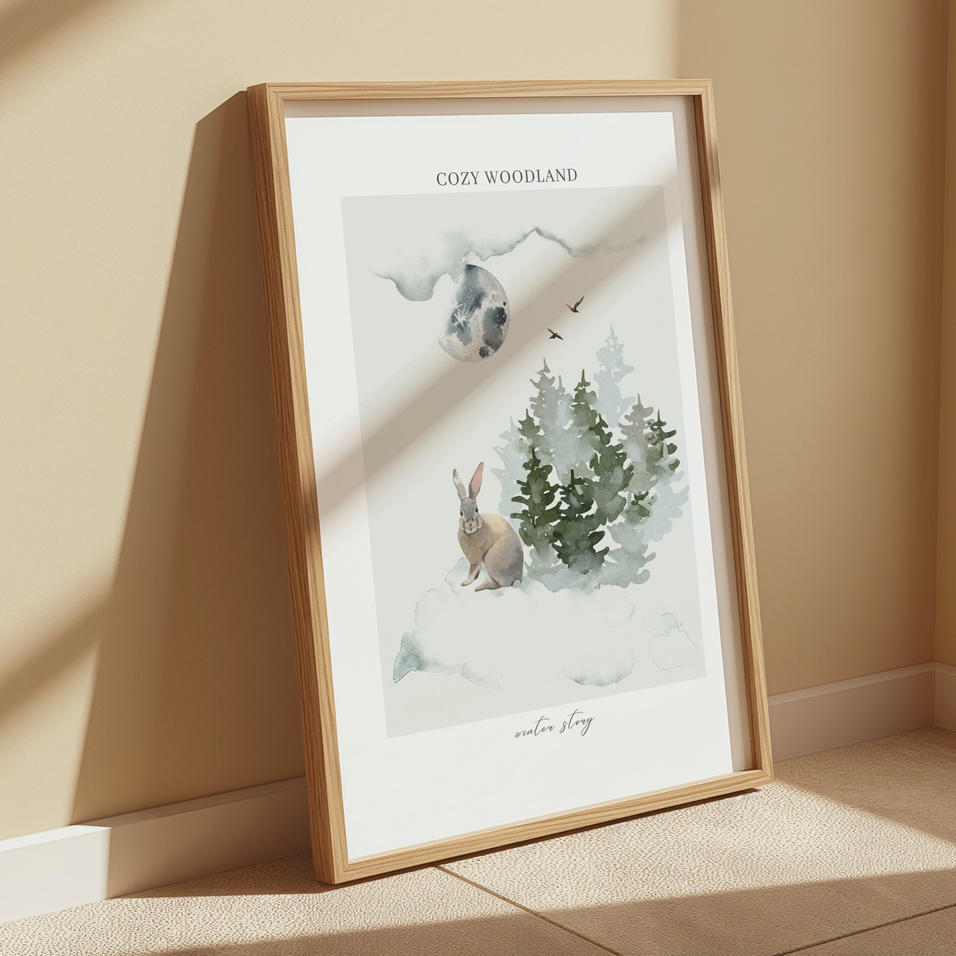 Premium Poster of Cozy Woodland Winter Story Rabbit and Trees Posters
