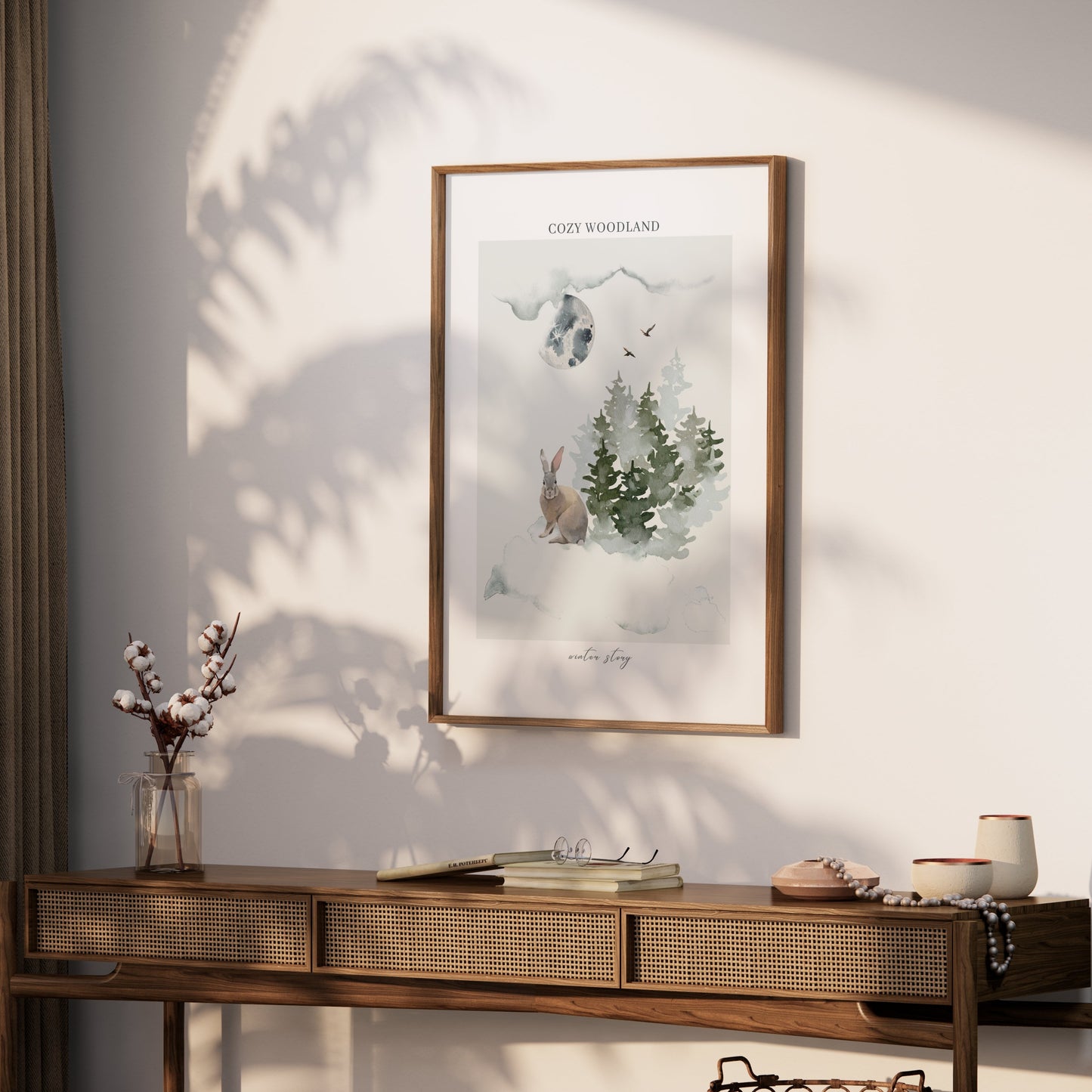 Premium Poster of Cozy Woodland Winter Story Rabbit and Trees Posters