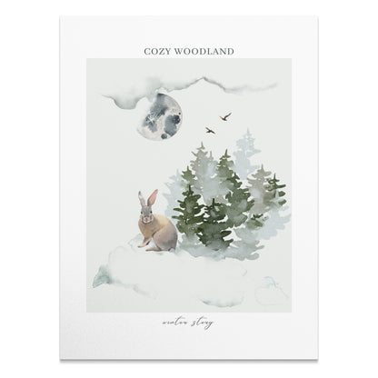 Premium Poster of Cozy Woodland Winter Story Rabbit and Trees Posters