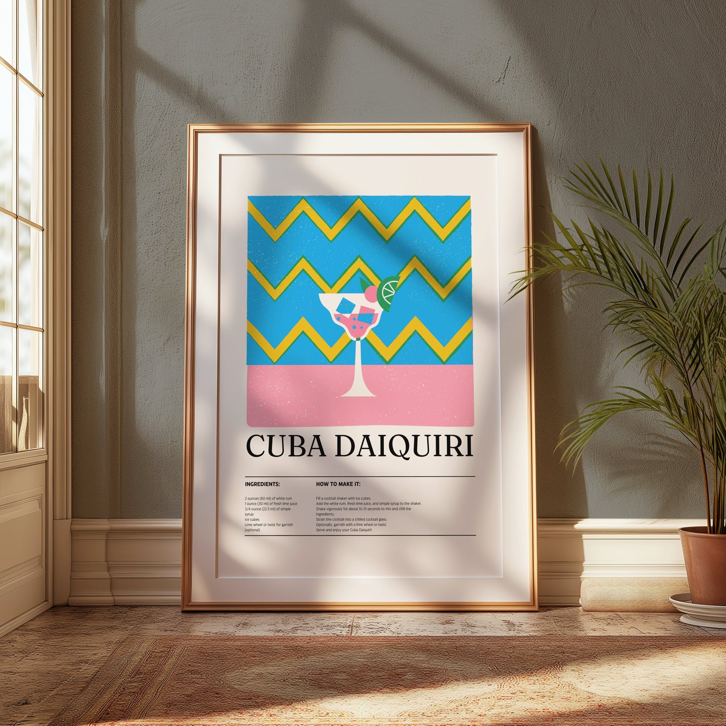 Premium Poster of Cuba Daiquiri Cocktail Recipe Art Print Posters