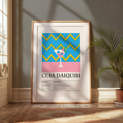 Premium Poster of Cuba Daiquiri Cocktail Recipe Art Print Posters
