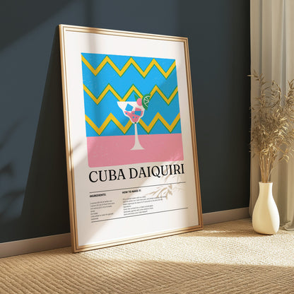 Premium Poster of Cuba Daiquiri Cocktail Recipe Art Print Posters