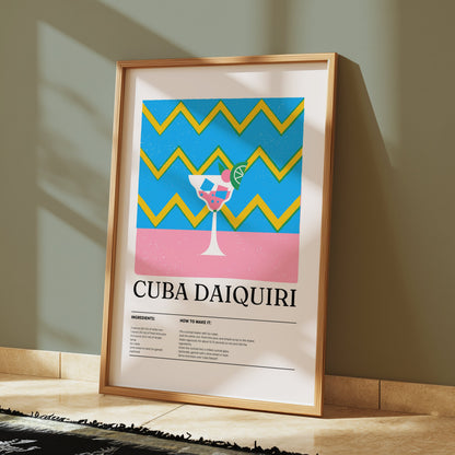 Premium Poster of Cuba Daiquiri Cocktail Recipe Art Print Posters